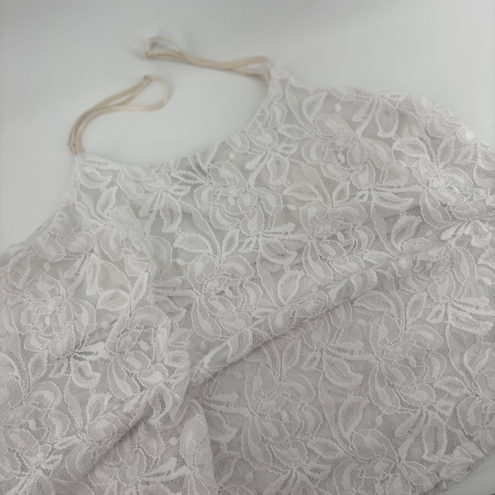 White Floral Lace Cami Crop Tank Top Size Large Adjustable Straps Boho Layering